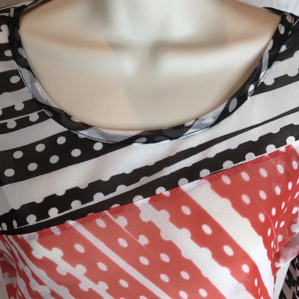Chic Women's Black and Red Semi Sheer Striped Blouse 3/4 Sleeves Women's Small - Picture 3 of 13